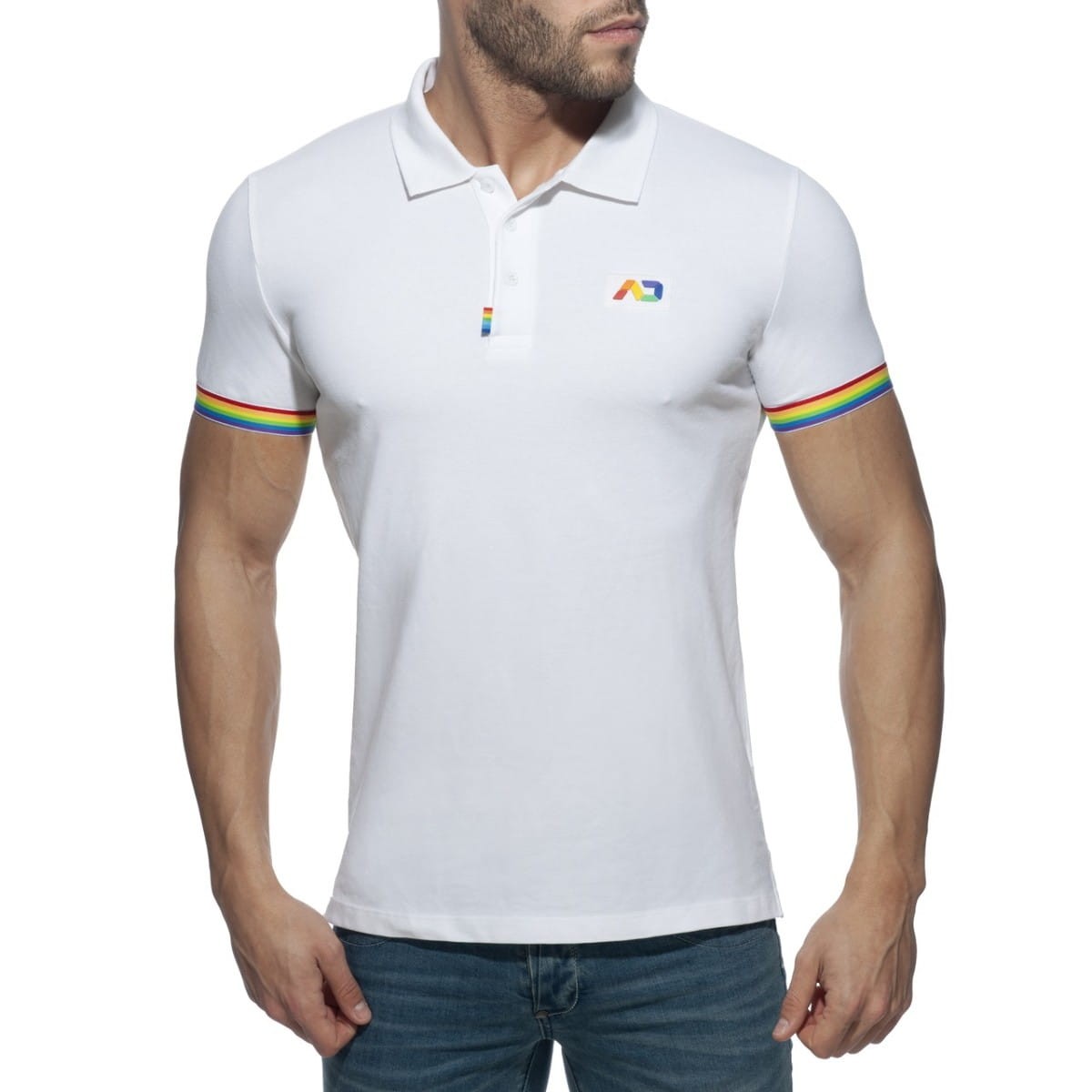 Addicted Tęczowa koszulka polo AD960 C-01 biała