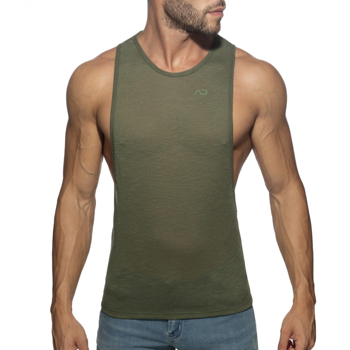 Addicted Prześwitujący tank top AD1108 C-12 khaki