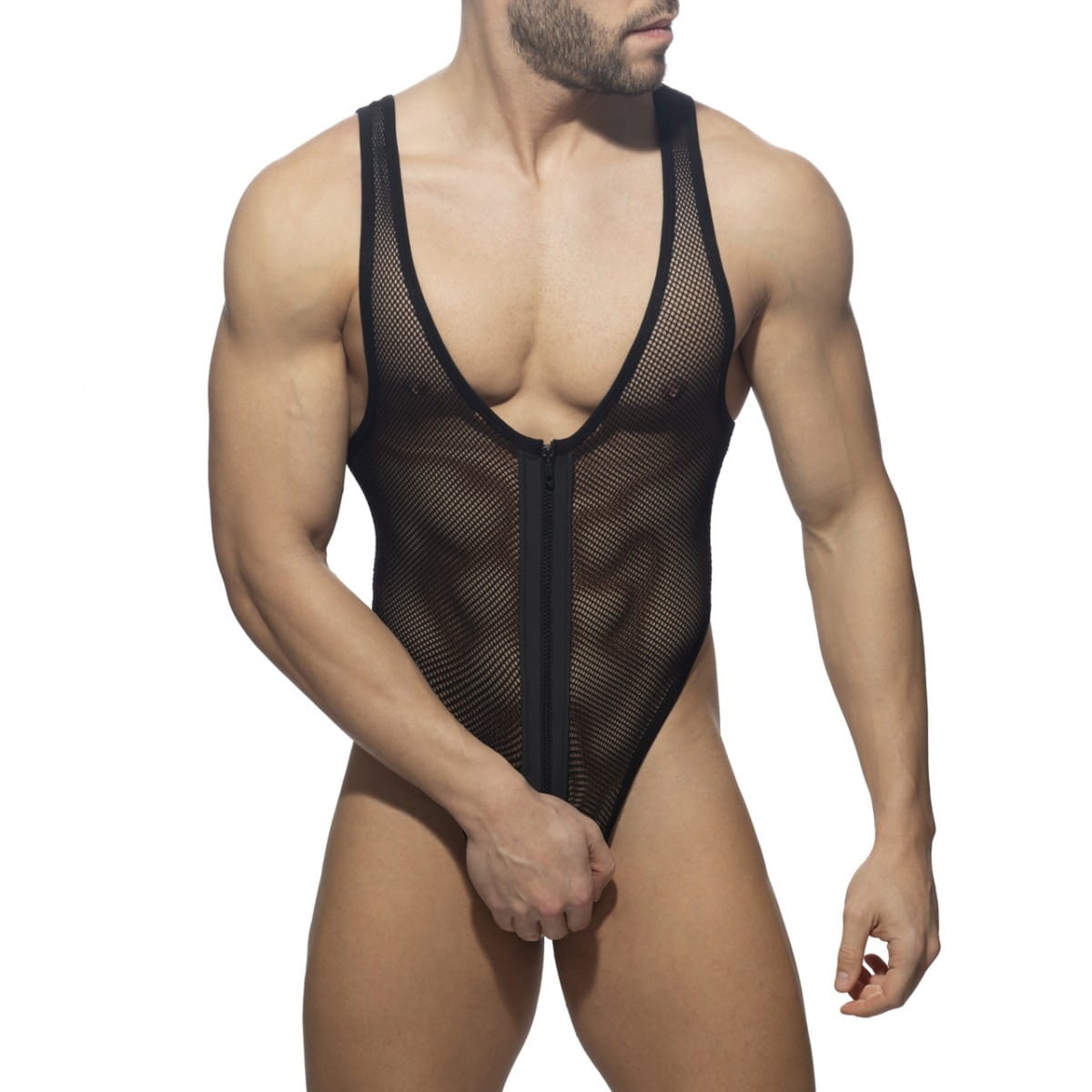 Addicted Zip mesh bodysuit Thong ADF151 C-10 black