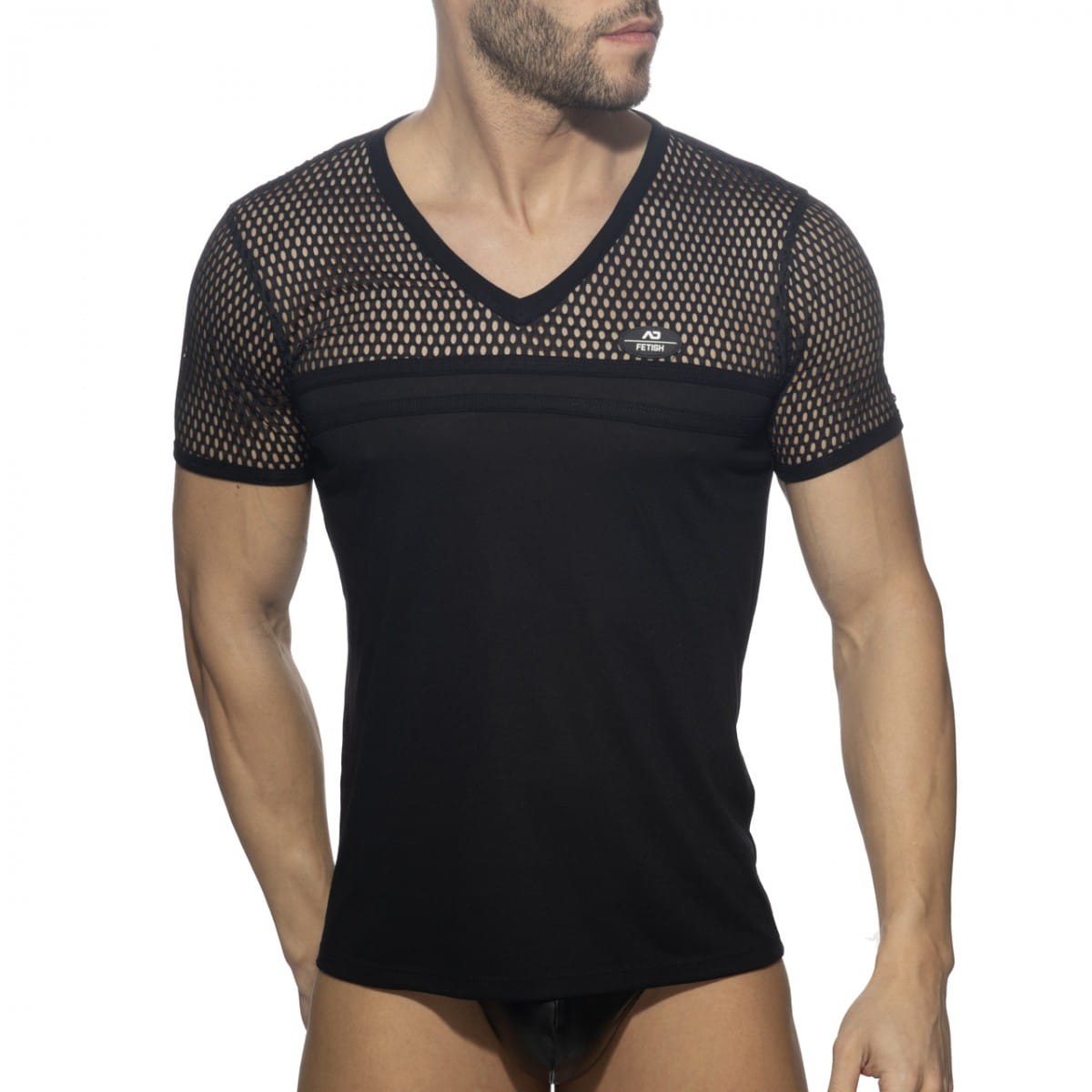 Addicted TMesh-striped T-shirt ADF166 C-10 all black
