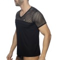 Addicted TMesh-striped T-shirt ADF166 C-10 all black