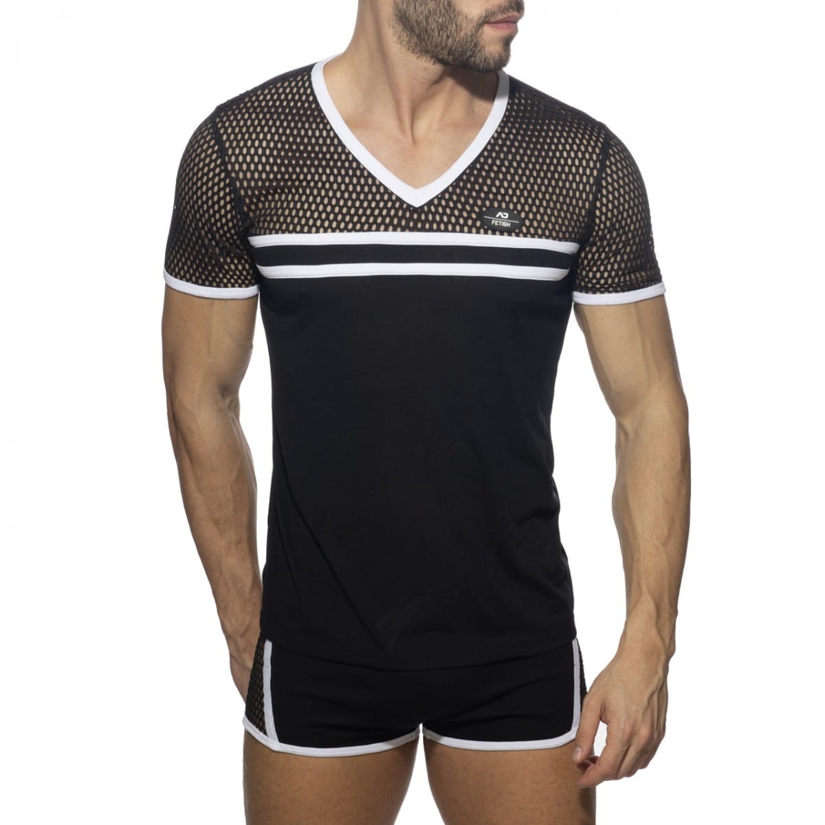 Addicted TMesh-striped T-shirt ADF166 C-01 white stripes
