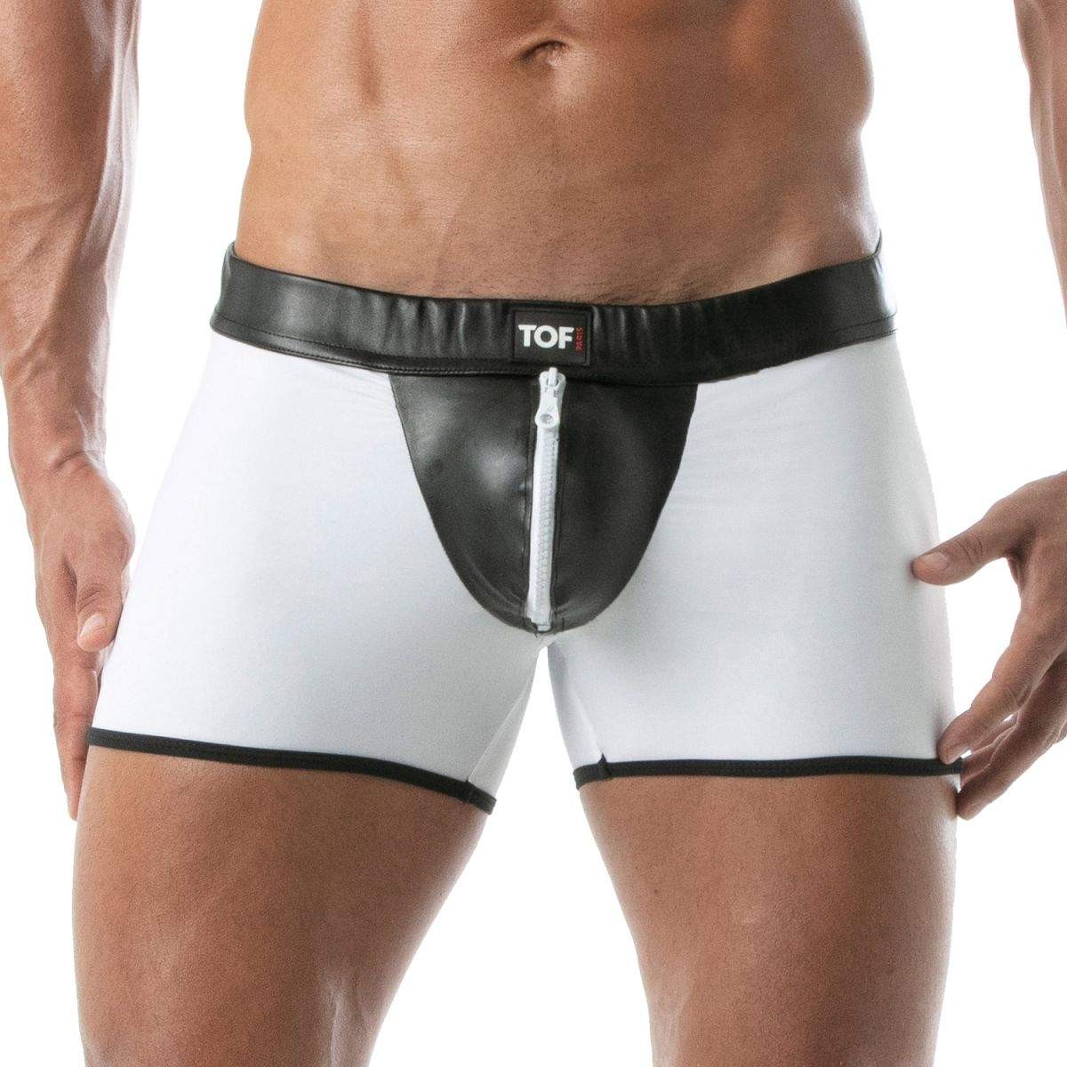 TOF Paris Bad Boys Zipped Backless Shorts TOF255B white