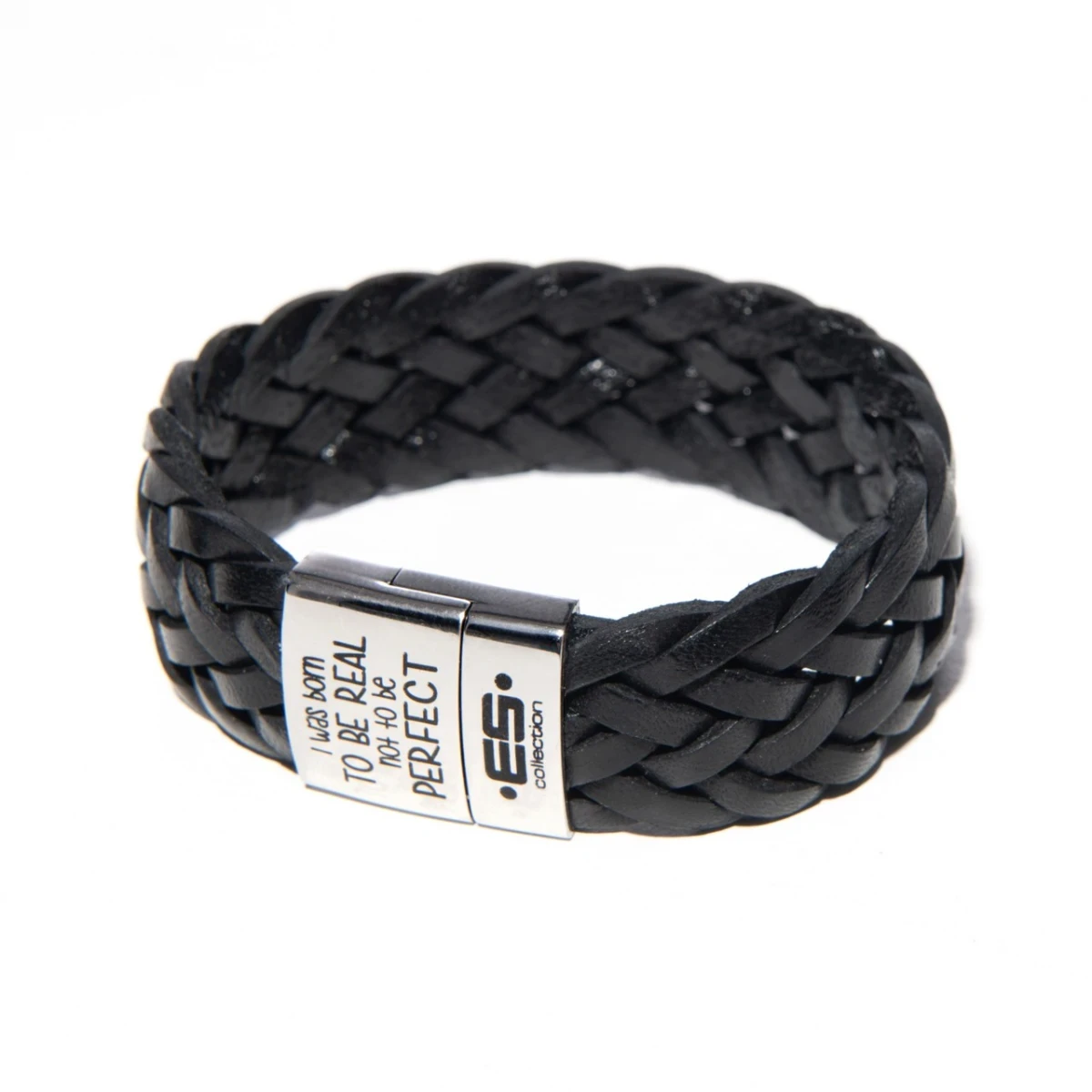 ES Collection Leather Bracelet I was born to be real  not to be perfect AC079 C-10 black