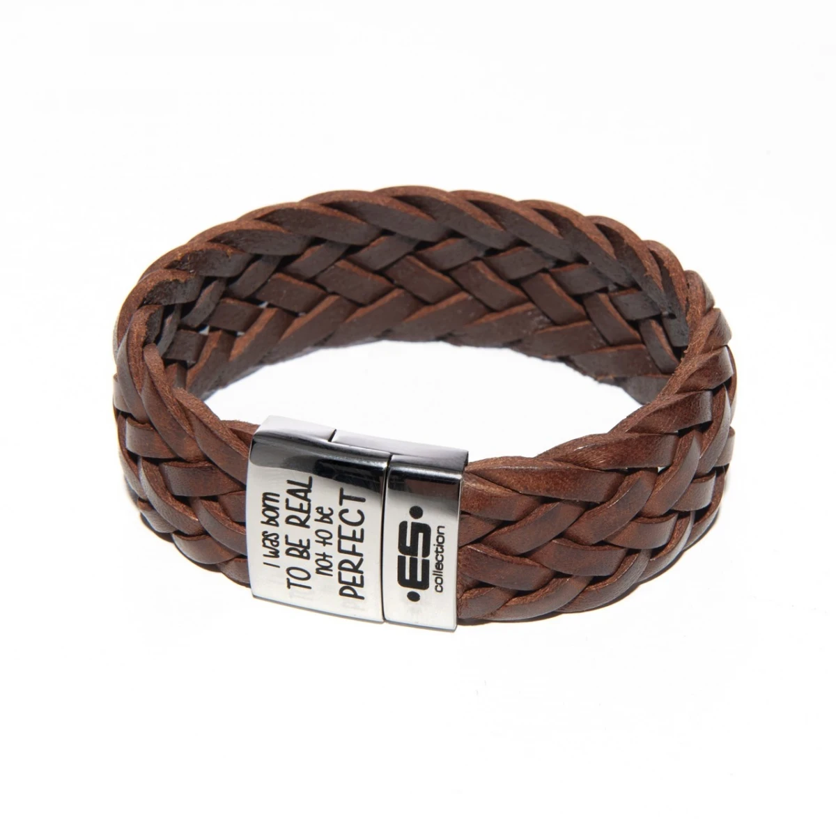ES Collection Leather bracelet I was born to be real not to be perfect AC079 C-13 brown