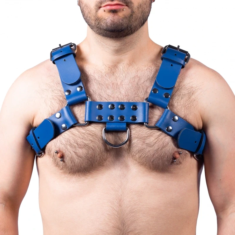 Harness in natural leather blue
