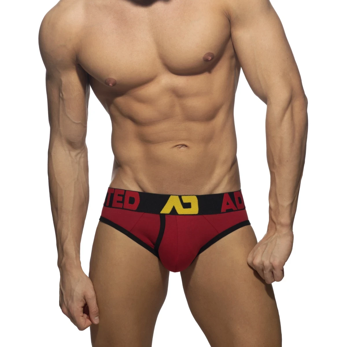 Addicted Men's cotton brief with zipper AD1202 C-10 red with black stripe