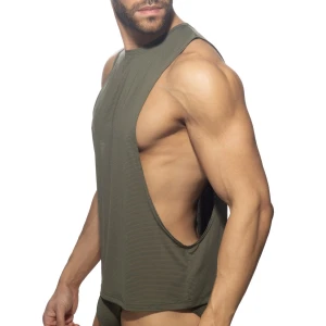 Addicted  tank top z głębokimi  wycięciami z oddychającej tkaniny AD1327 C-12 khaki