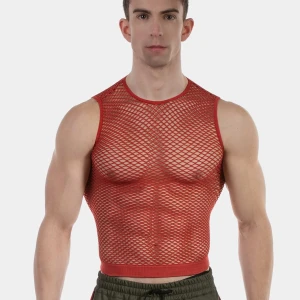 Barcode Fishnet Tank Top Stefano czerwony 92319 C-300